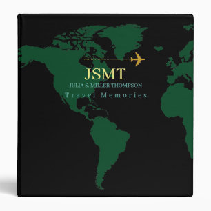 Green World Map Black International  Binder