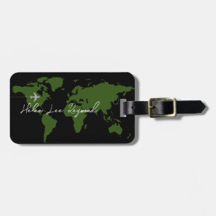 Green World Map with Name to identify Baggage Luggage Tag