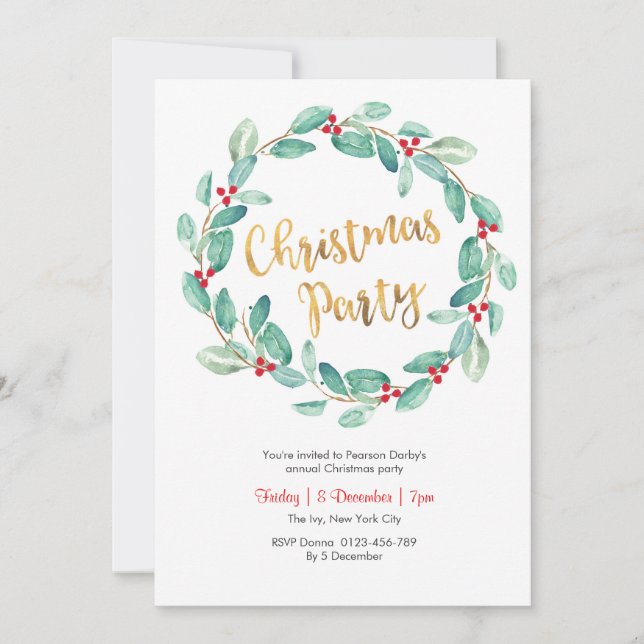 Green wreath Christmas party Invitation (Front)