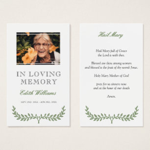 Green Wreath Funeral Mini Prayer Card
