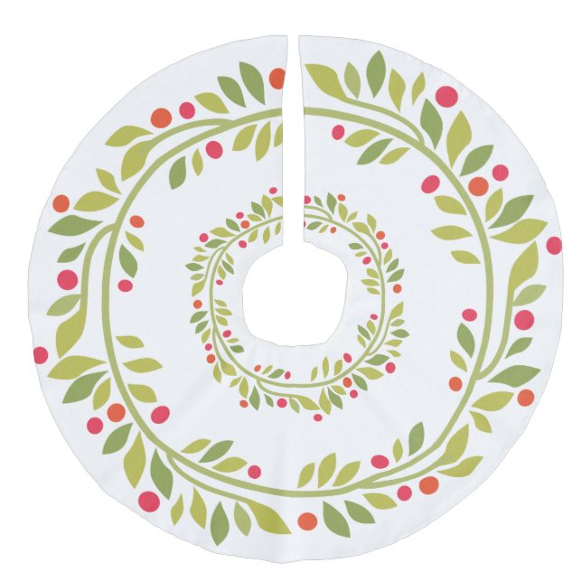Green Wreath Matching White Christmas Tree Skirt (Front)