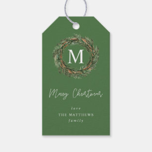 Green Wreath Monogram Gift Tags