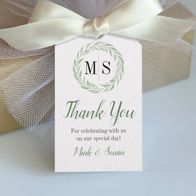 Green Wreath Monogram Wedding Tag (Creator Uploaded)