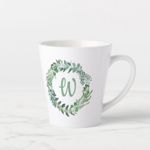 Green Wreath Monogrammed Latte Mug
