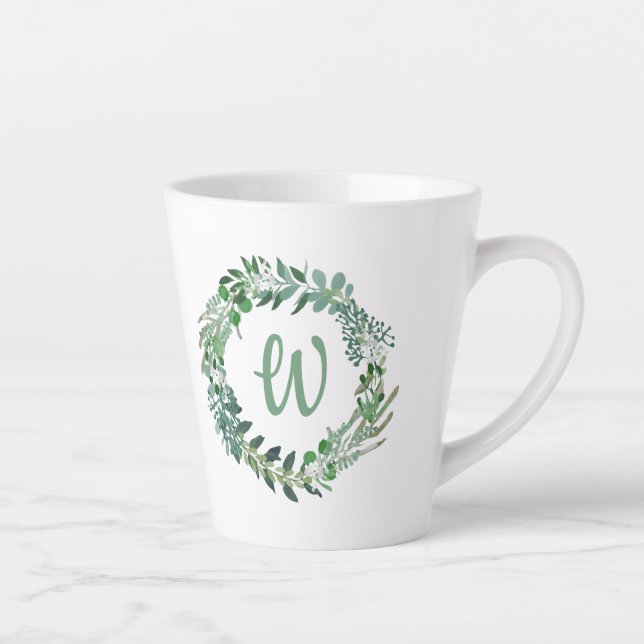 Green Wreath Monogrammed Latte Mug (Right)