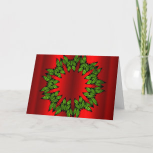 Green Wreath on Red Christmas Card