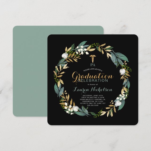 Green Wreath PA Graduation Party Invitation (Devant / Derrière)