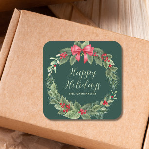 Green Wreath Personalized Christmas  Square Sticker