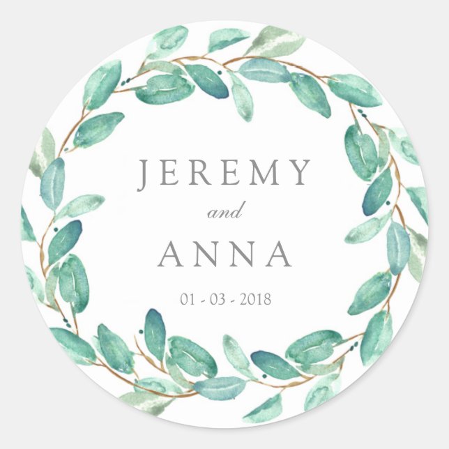 Green wreath wedding sticker - leaves (Front)