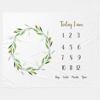 Green wreathe Baby 1st year Milestone Fleece Blanket
