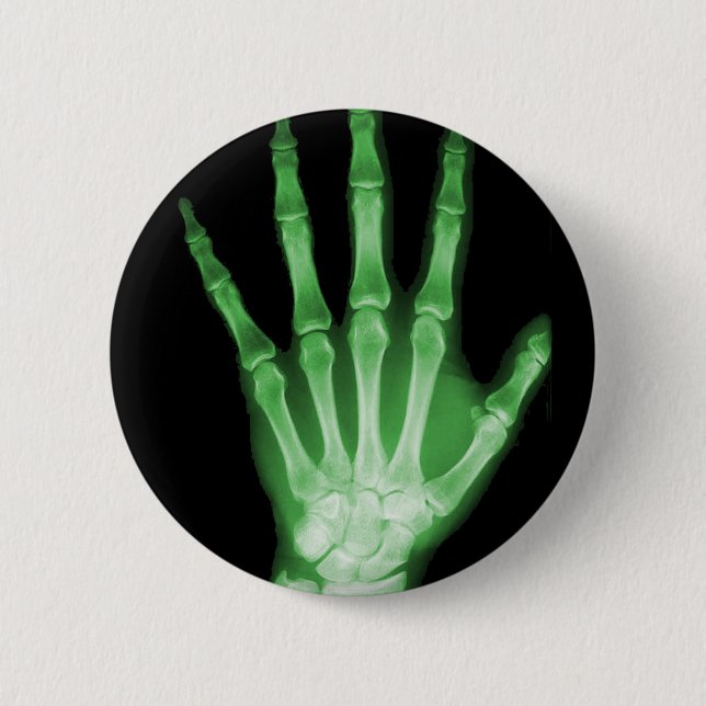 Green X-ray Skeleton Hand 2 Inch Round Button (Front)