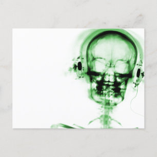 Green X-Ray Vision Music Skeleton Skull Postcard