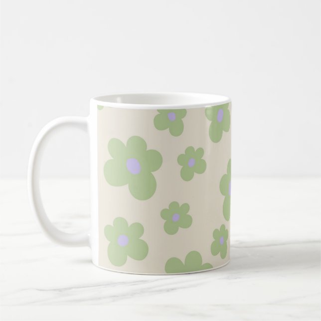 Green Y2K Wildflower Bold Retro Spring Kitchen  Coffee Mug (Left)