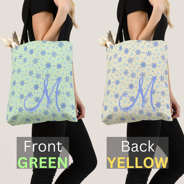Green & Yellow 2 Side Colours Snowflakes Monogram Tote Bag (Creator Uploaded)