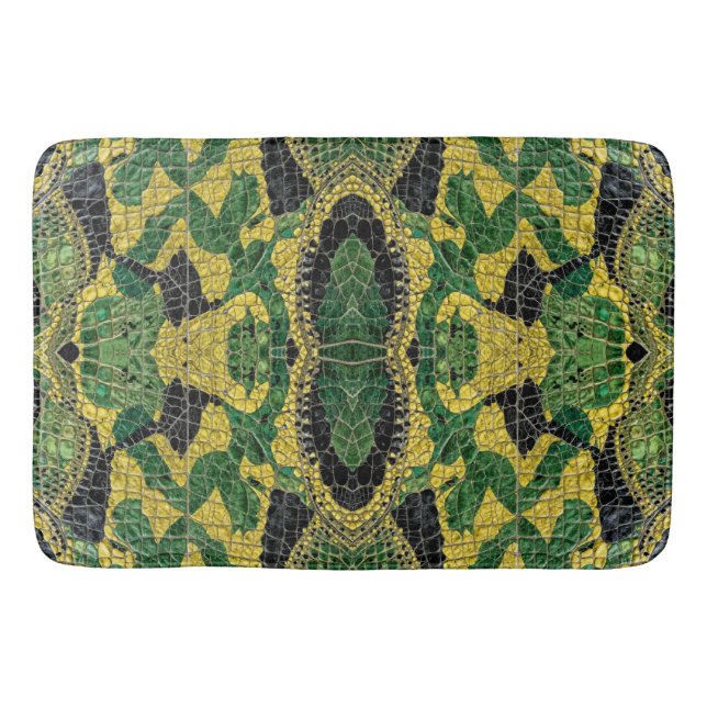 Green Yellow Alligator Crocodile Dragon Leather Bath Mat (Front)