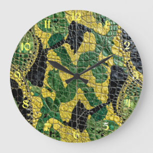 Green Yellow Alligator Crocodile Dragon Leather Large Clock