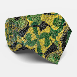 Green Yellow Alligator Crocodile Dragon Leather Tie