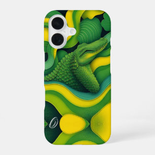 Green Yellow Alligator Crocodile Dragon Monogram iPhone 16 Case