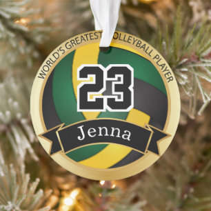 Green, Yellow and Black Volleyball   DIY Text Ornament
