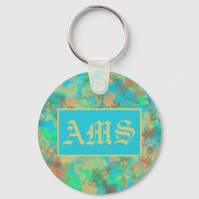 Green, yellow and blue drops abstract keychain (Front)