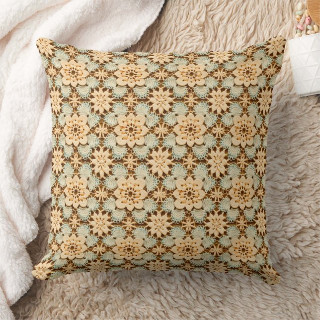 Green Yellow and Brown Faux Crochet Throw Pillow (Blanket)