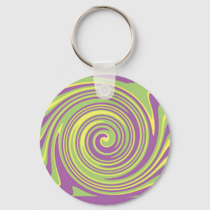Green yellow and purple twirl pattern keychain