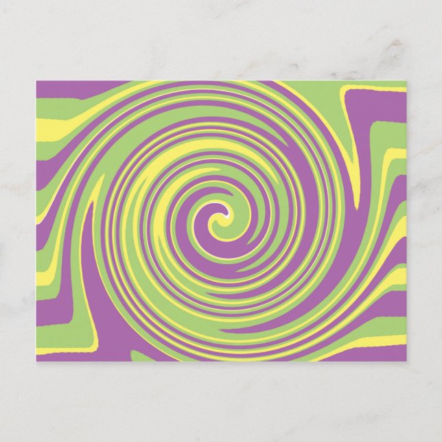Green yellow and purple twirl pattern postcard (Front)