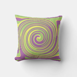 Green yellow and purple twirl pattern throw pillow