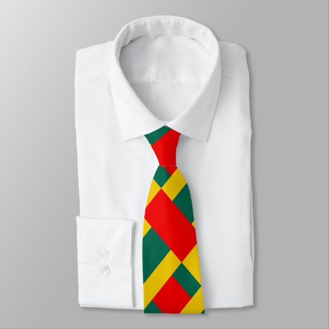 Green Yellow And Red Colour Block Print Tie (Tied)