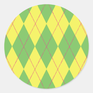 Green & Yellow Argyle Classic Round Sticker