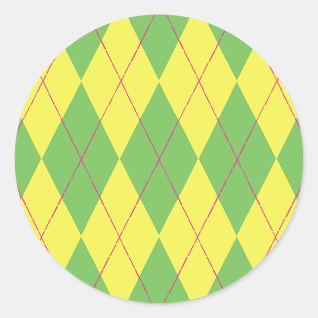 Green & Yellow Argyle Classic Round Sticker (Front)