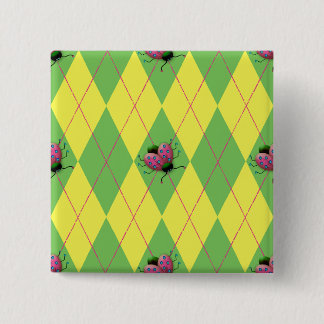 Green & Yellow Argyle Ladybug 2 Inch Square Button