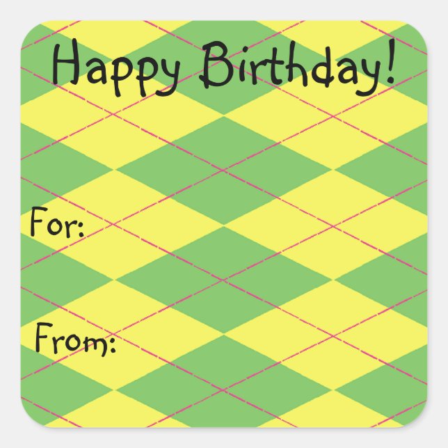 Green & Yellow Argyle Square Sticker (Front)