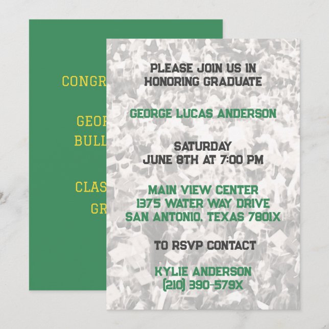 Green Yellow Athlete Player Graduation Invitation  (Front/Back)