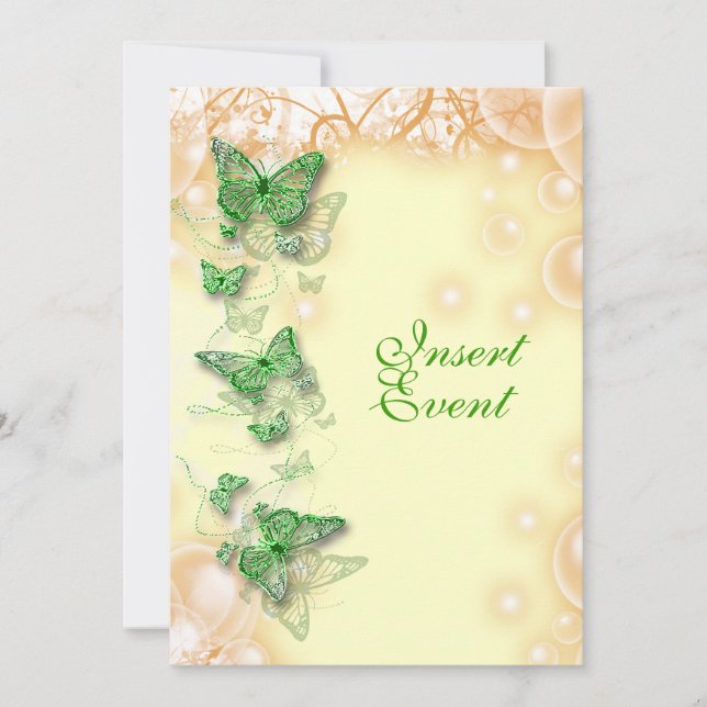 green yellow birthday engagement wedding invitation (Front)