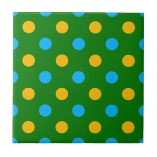 Green Yellow Black Polka Dots Design  Tile