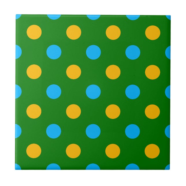 Green Yellow Black Polka Dots Design  Tile (Front)