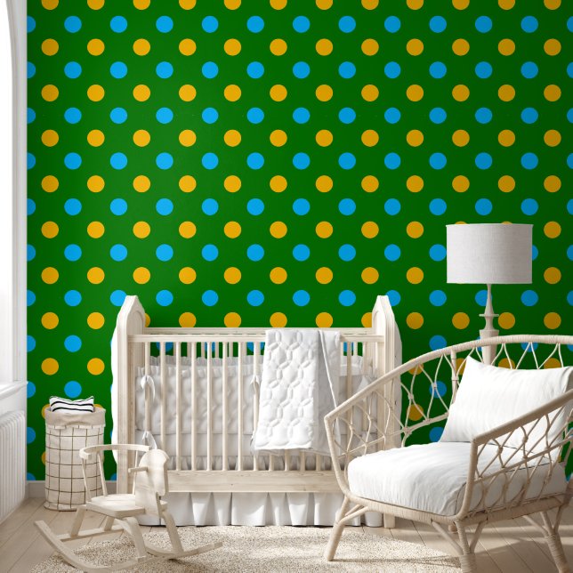 Green Yellow Black Polka Dots Design  Wallpaper (Kids)