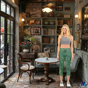 Green & Yellow Blending: Personalize Logo & Text Capri Leggings