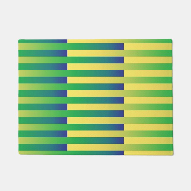 Green Yellow Blue Striped Pattern Doormat (Front)