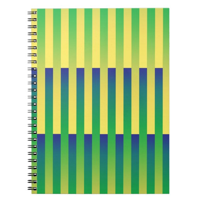 Green Yellow Blue Striped Pattern Notebook (Front)