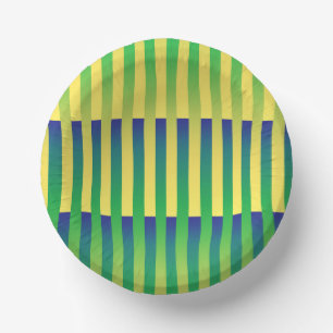 Green Yellow Blue Striped Pattern Paper Plate
