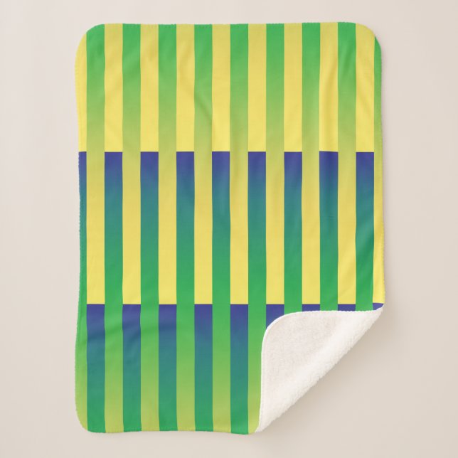 Green Yellow Blue Striped Pattern Sherpa Blanket (Front)