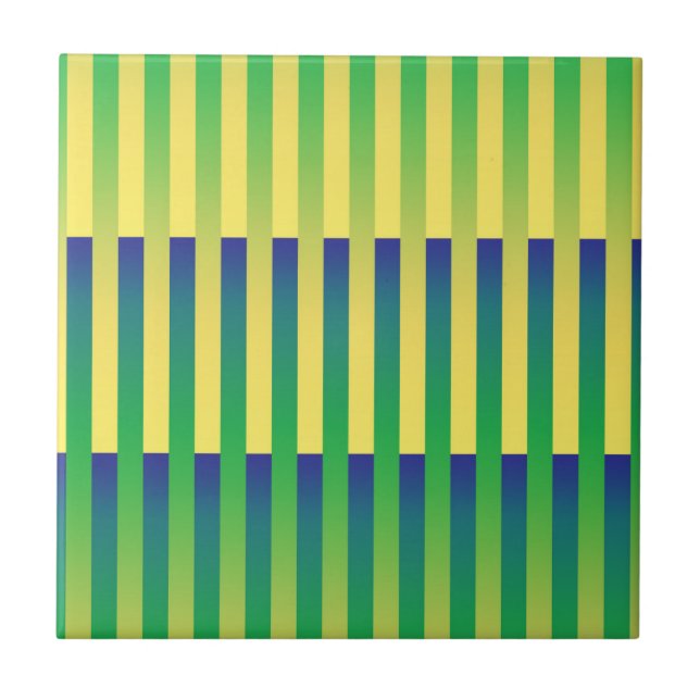 Green Yellow Blue Striped Pattern Tile (Front)