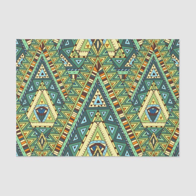 Green yellow boho ethnic pattern tissue paper (Front)