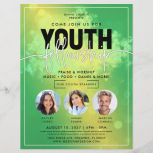Green Yellow Bokeh Youth Fellowship Church Flyer
