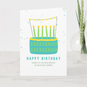 Green & yellow cake with matching candles Birthday Card