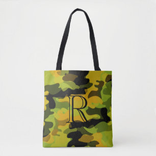 Green Yellow Camouflage Pattern with Monogram Tote Bag