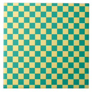 Green + Yellow Checkered Checkerboard Pattern Tile