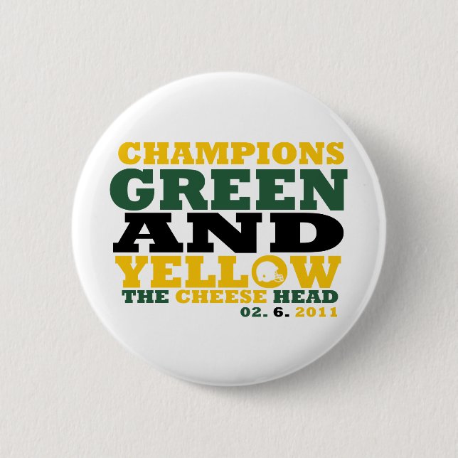 Green & Yellow (Cheese head) 2 Inch Round Button (Front)